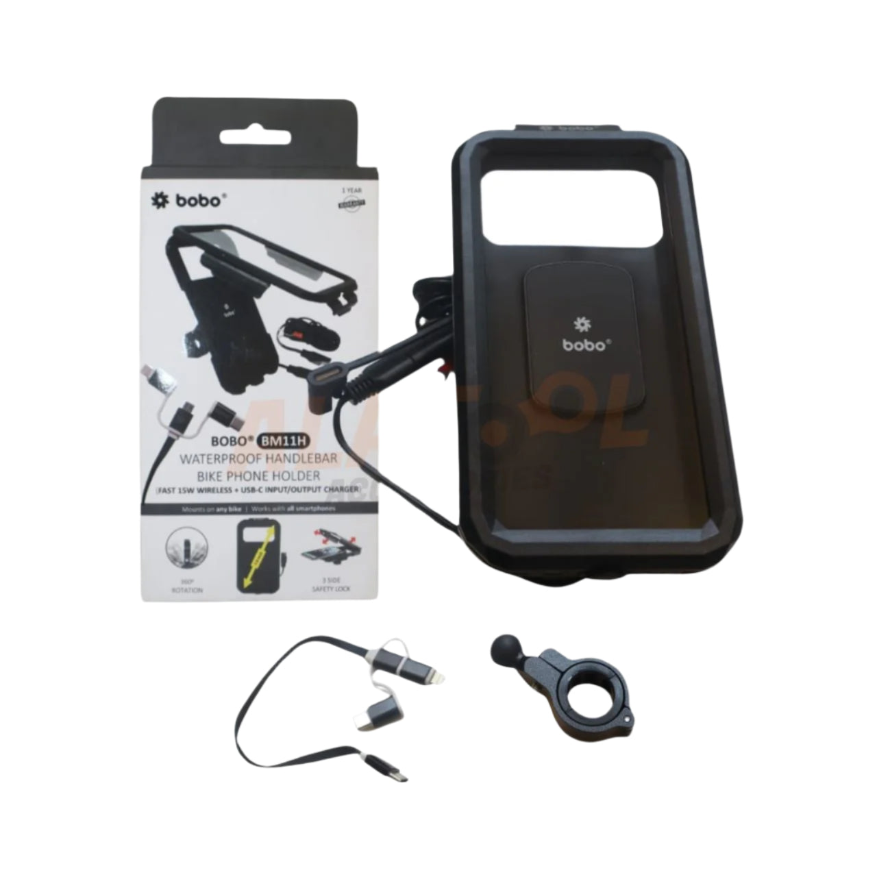 BOBO BM11H mobile phone holder, designed for secure and accessible attachment to handlebars, ideal for motorcycles