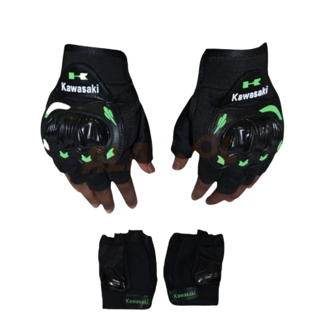 Kawasaki Half Finger Riding Gloves Green & Black | Comfortable Fit