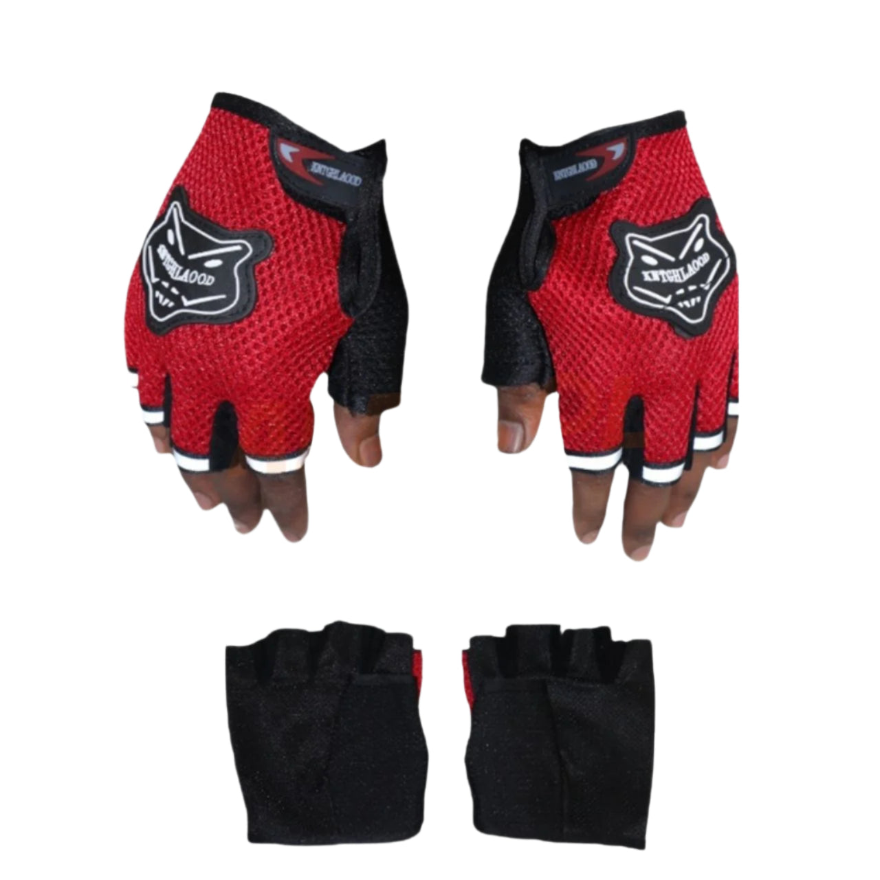 Kntghlaood Half Finger Riding Gloves Red & Black | Lightweight & Durable