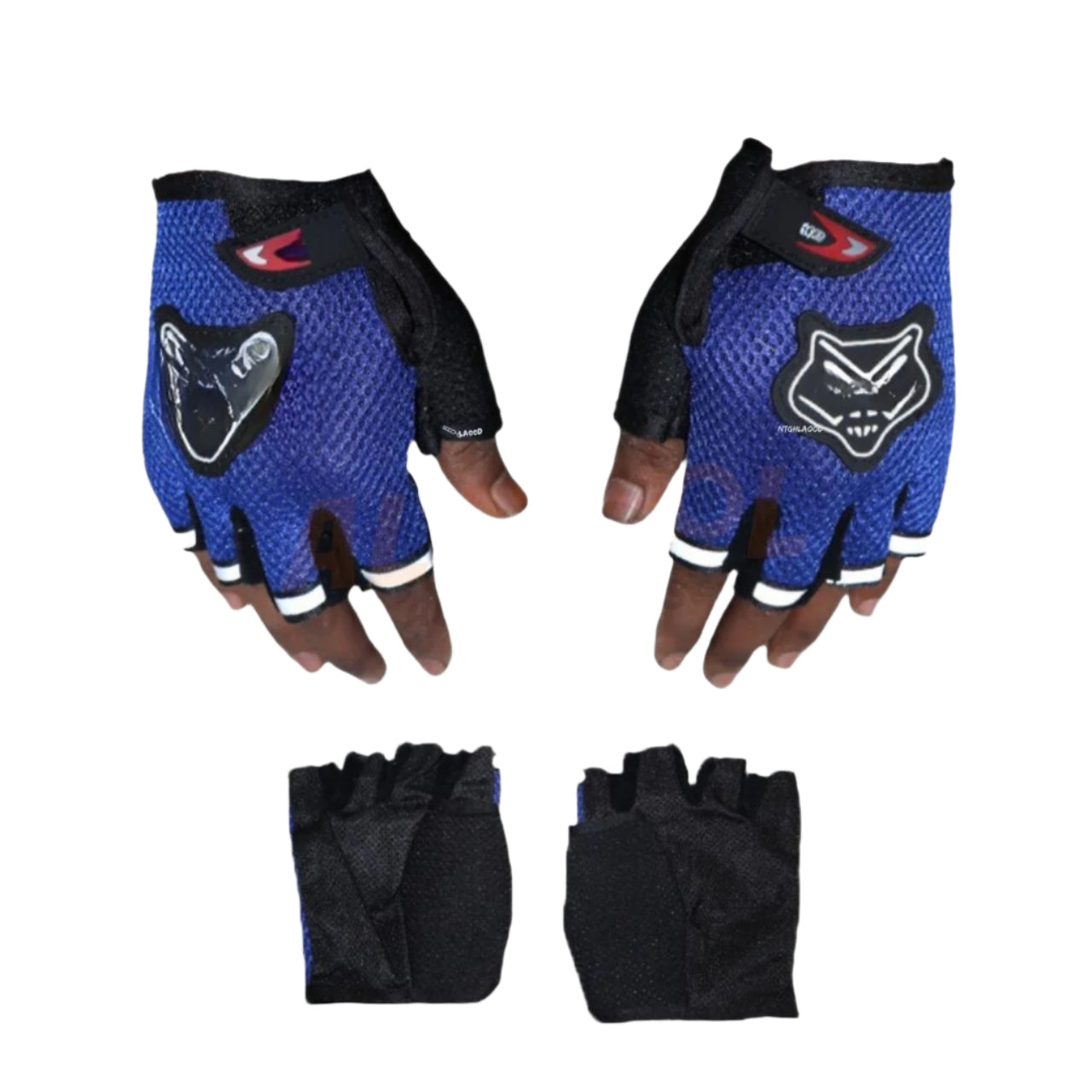 Kntghlaood Half Finger Riding Gloves Blue & Black | Impact-Resistant