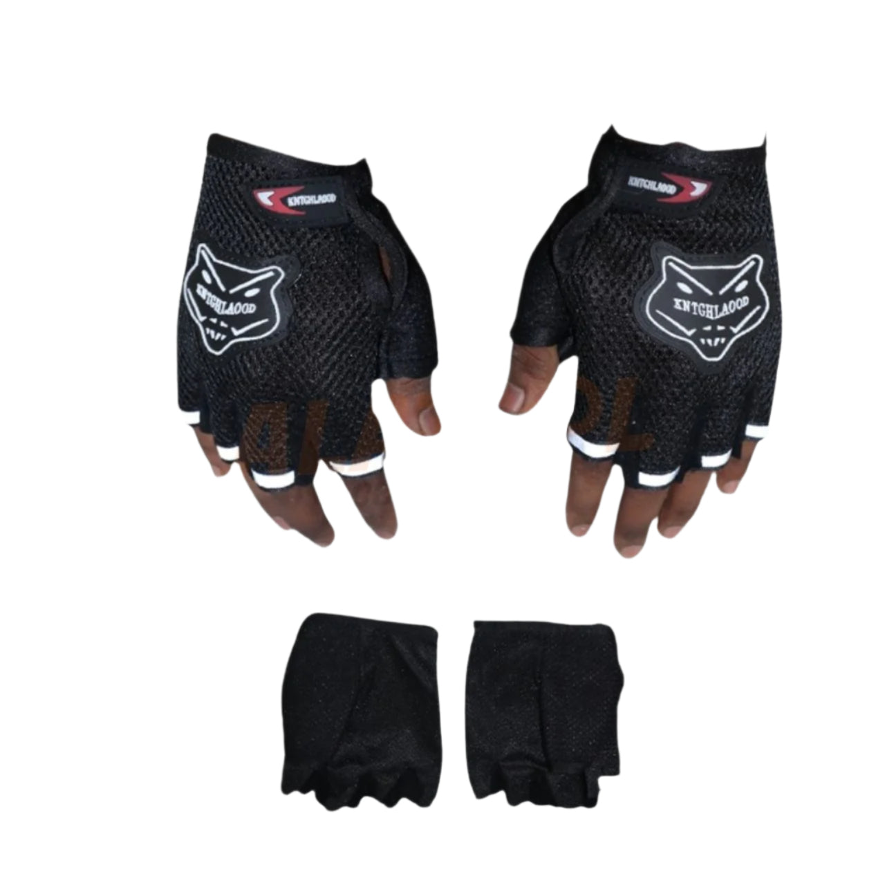 Kntghlaood Half Finger Riding Gloves White & Black | Breathable Material