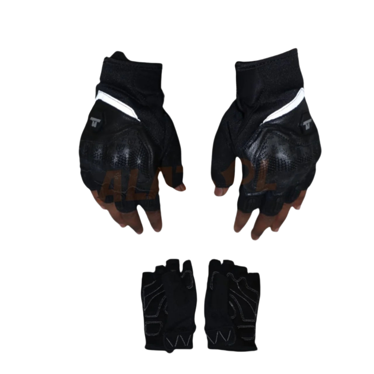 Madbiker Half Finger Riding Gloves White & Black | Flexible Design