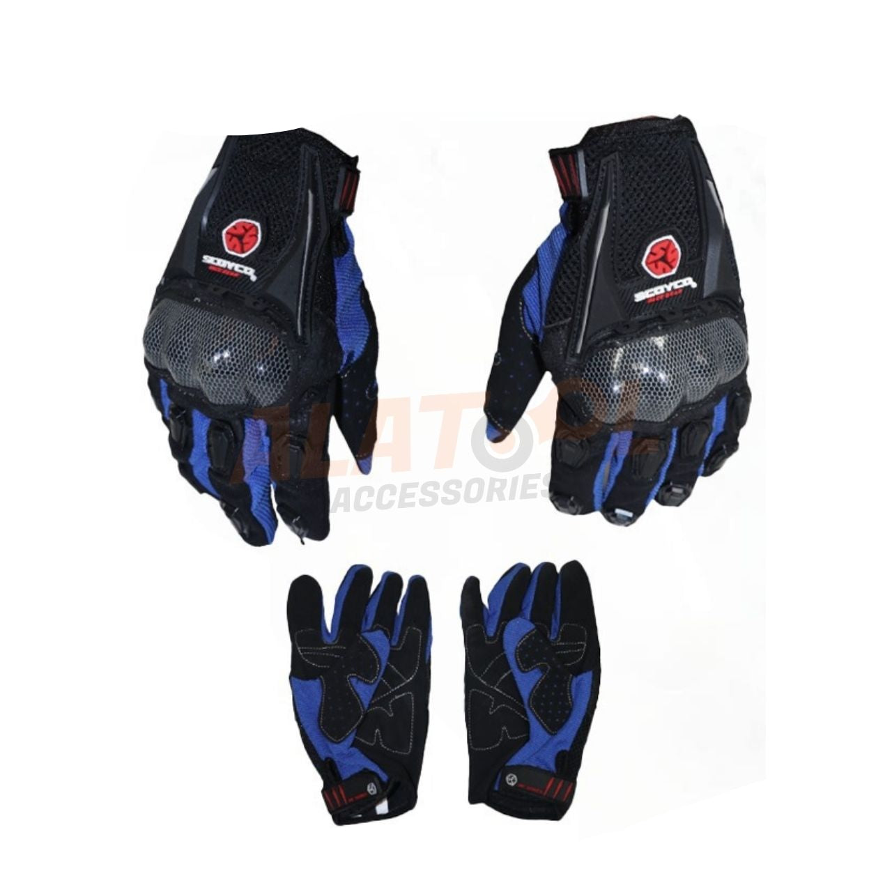 Scoyo Racing Full Gloves Blue & Black | Impact-Resistant Material