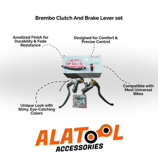 Brembo clutch and brake lever set with ALATool Accessories branding on a white background