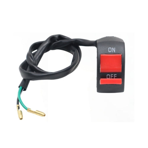 Toggle switch with red 'ON' and 'OFF' buttons and wiring on a white background