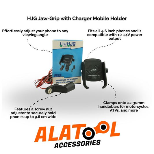 HJG Jaw-Grip with Charger Mobile Holder packaging and product on a white background, featuring ALATool Accessories branding.