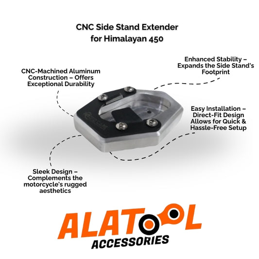 CNC Side Stand Extender for Himalayan 450 with ALATool Accessories branding