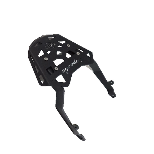 Black motorcycle luggage rack with 'Apehanger' branding on a white background