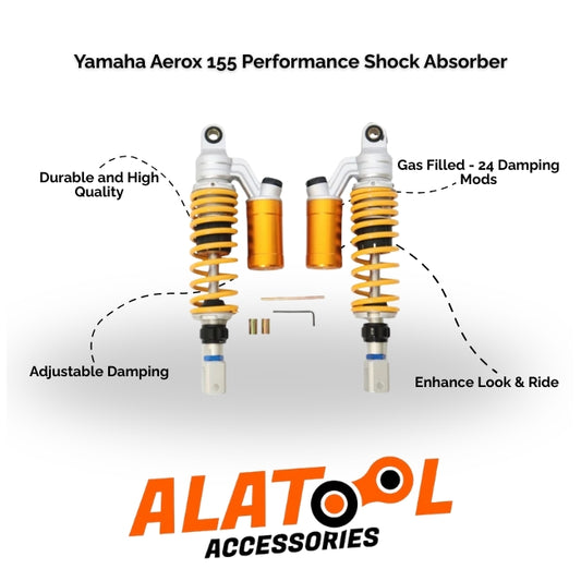 Yamaha Aerox 155 Performance Shock Absorber with ALATool Accessories branding on a white background.