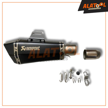 Akrapovic Exhaust Mat Black with fittings. Alatool Accessories, Bengaluru, India