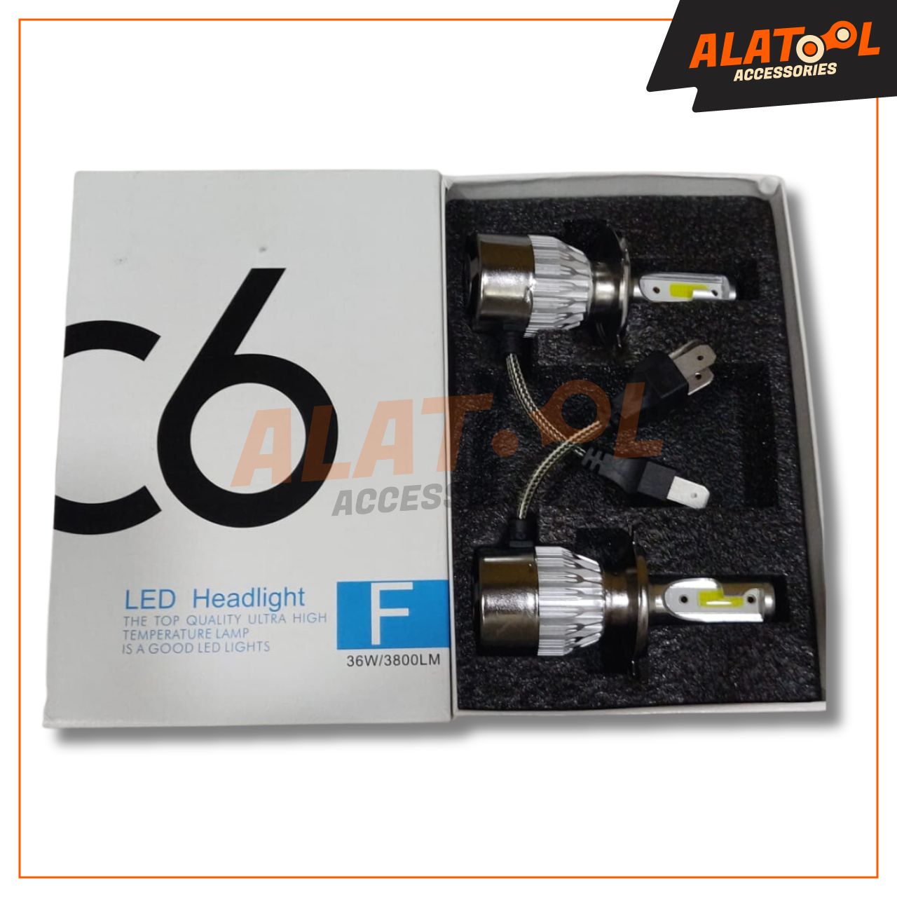 C6 Led Headlight for All bikes, cars and scooters box view. Alatool Accessories