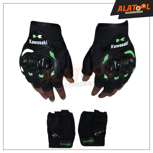 Kawasaki Half Finger Riding Gloves Green & Black | Comfortable Fit