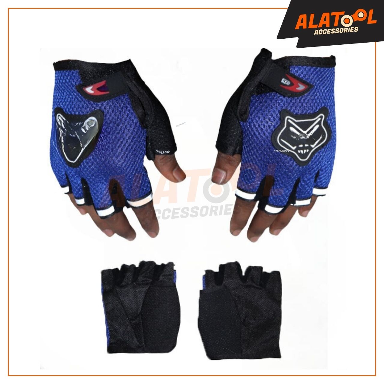 Kntghlaood Half Finger Riding Gloves Blue & Black | Impact-Resistant