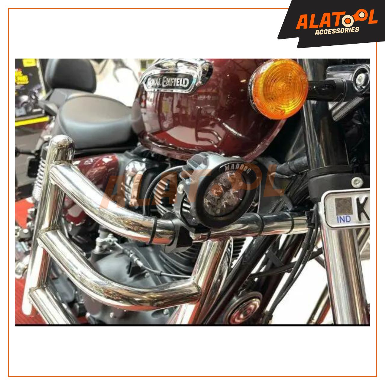 Maddog Scout X Fog Lamps / Auxiliary Lights For All Bikes, cars And Scooters Installation View. Alatool Accessories, Bengaluru, India