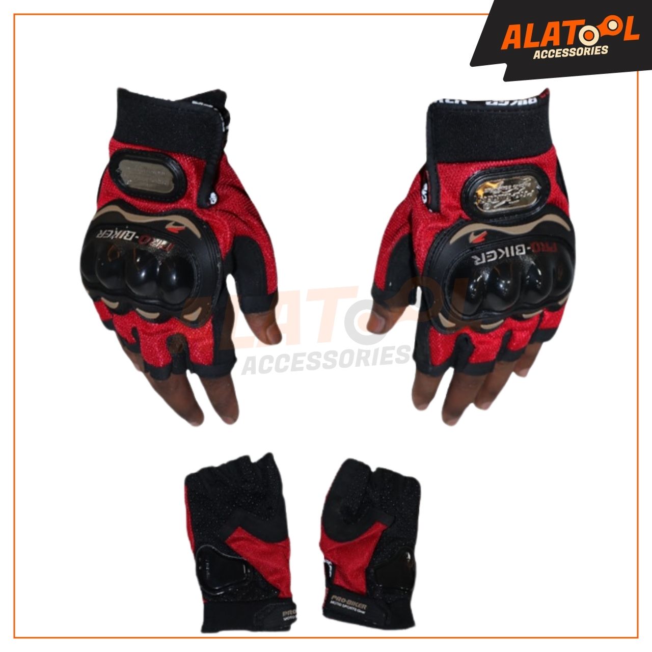 Pro-Biker Half Finger Riding Gloves Red & Black | Breathable & Protective