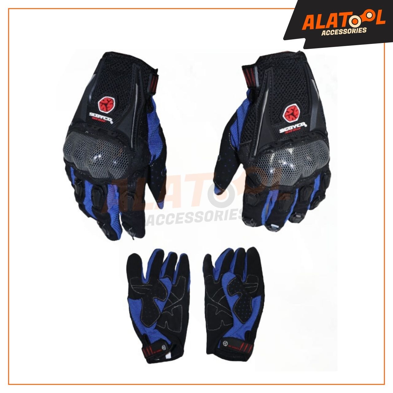 Scoyo Racing Full Gloves Blue & Black | Impact-Resistant Material