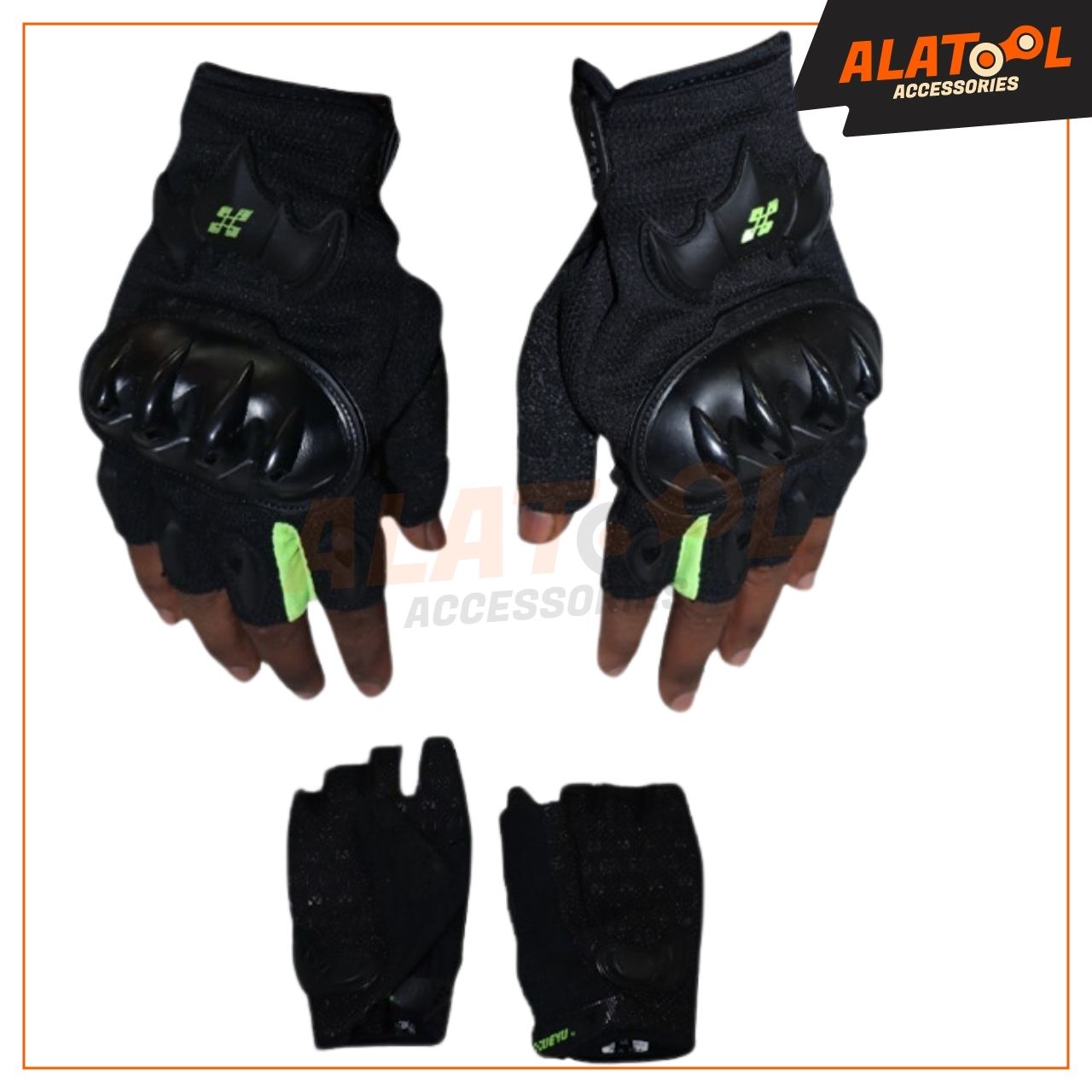 Scoyco Half Finger Racing Gloves Green & Black | Breathable Fabric