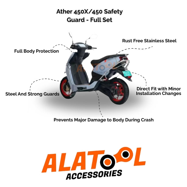 Scooter with safety guard features and ALATool Accessories branding on a white background