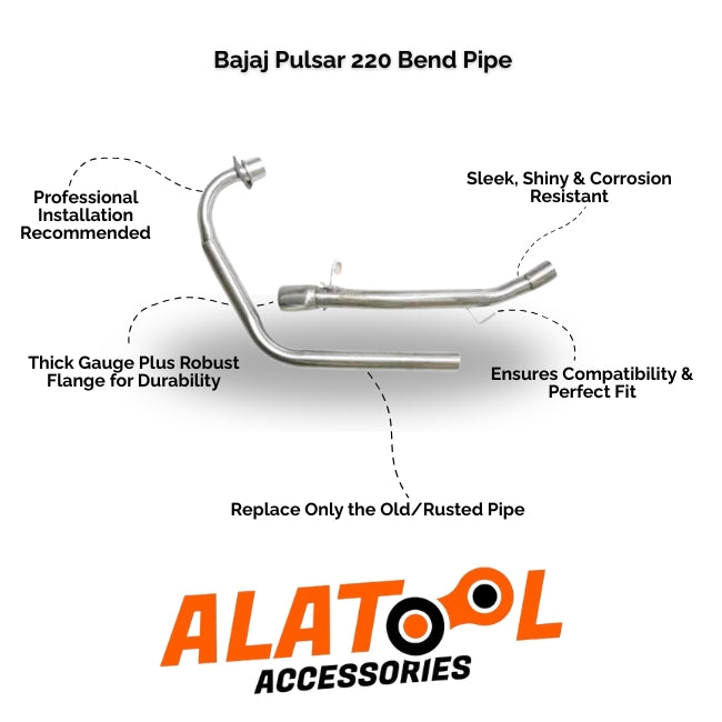 Bajaj Pulsar 220 Bend Pipe with ALATool Accessories branding on a white background