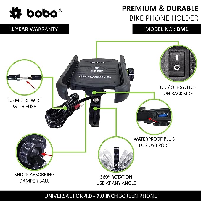 Bobo BM4 Jaw Grip Mobile Holder with charger features Alatool Accessories