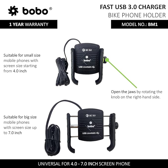 Bobo BM4 Jaw Grip Mobile Holder with charger Details Alatool Accessories