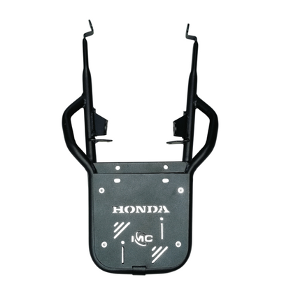 Black motorcycle luggage rack with Honda logo on a white background