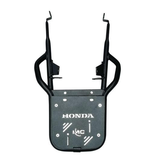 Black motorcycle luggage rack with Honda logo on a white background