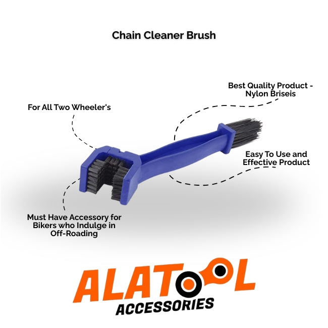 Chain cleaner brush with features and ALATool Accessories branding on a white background