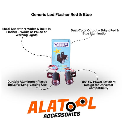 Vito LED flasher with ALATOL Accessories branding on a white background