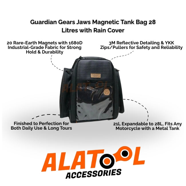 guardian gears Guardian Gears Jaws Magnetic Tank Bag 28 Litres with Rain Cover |Shop! – Alatool Accessories