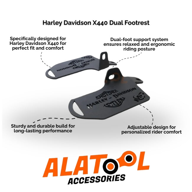 Harley Davidson X440 Dual Footrest with ALATool Accessories branding on a white background