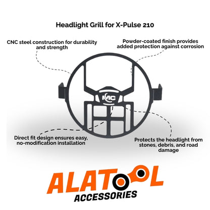 Diagram of a headlight grill for X-Pulse 210 with ALATool Accessories branding.