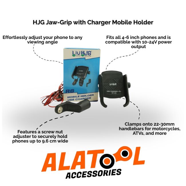 HJG Jaw-Grip with Charger Mobile Holder packaging and product on a white background, featuring ALATool Accessories branding.