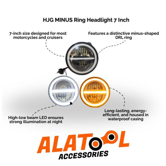 HJG MINUS Ring Headlight 7 Inch with ALATool Accessories branding on a white background