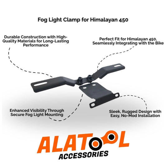 Fog light clamp for Himalayan 450 with ALATool Accessories branding on a white background