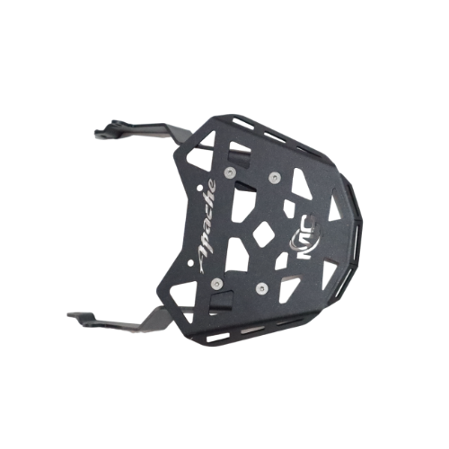 Black motorcycle carrier with 'Apache' branding on a white background