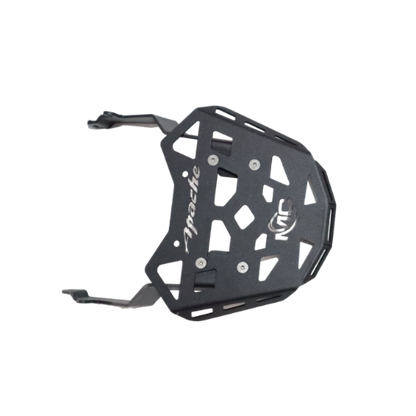 Black motorcycle carrier with 'Apache' branding on a white background