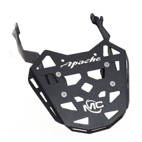 Black motorcycle plate carrier with 'Apache' branding on a white background